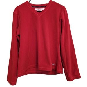 Tommy Hilfiger Red Fleece V Neck Long Sleeve Pullover Top L G